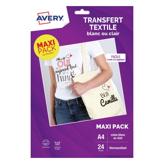 8 feuilles de papier transfert textile pour coton blanc ou clair  (impression jet d'encre), C9405-8